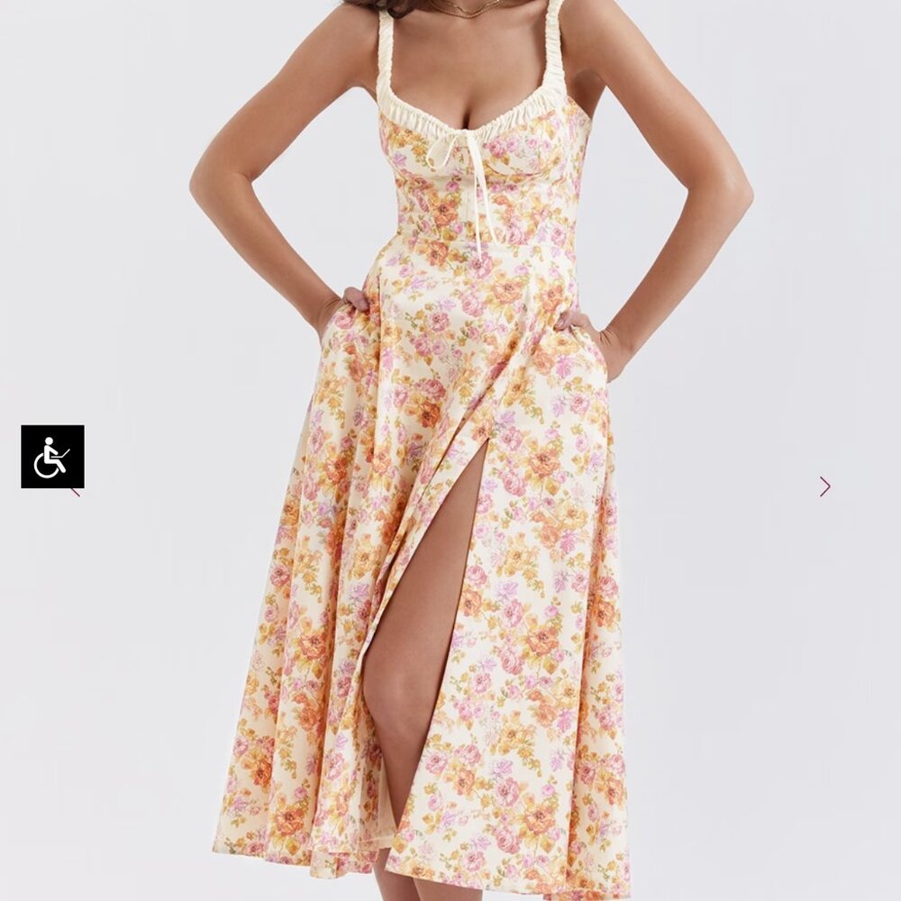 NWT House of CB Sabrina Bustier Midi Sundress In Ivory Print Floral XL